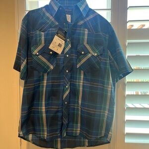 Rustler Blue and Green Casual Button Down Shirt